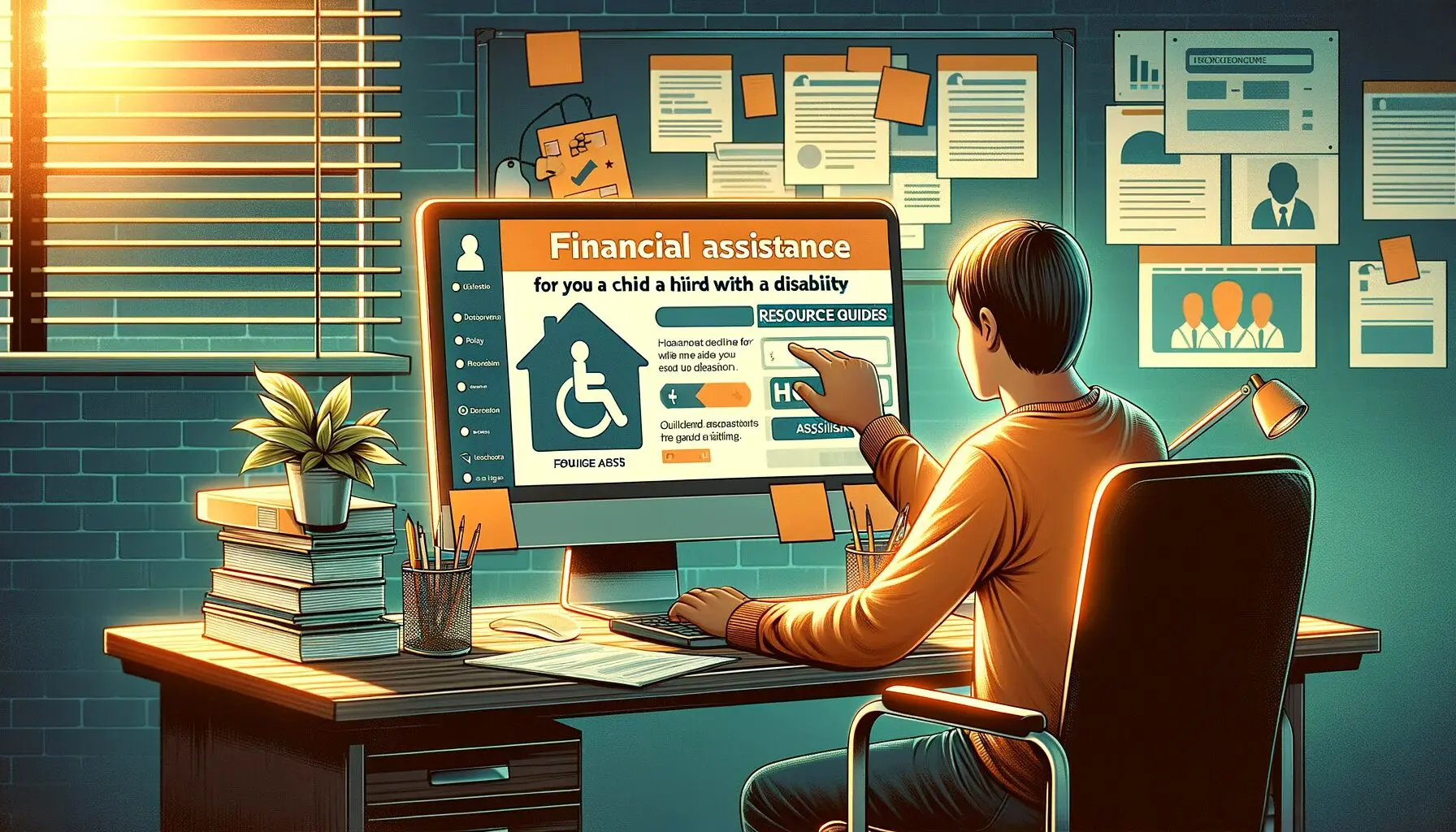 A digital illustration showing how to get financial assistance for a child with a disability.