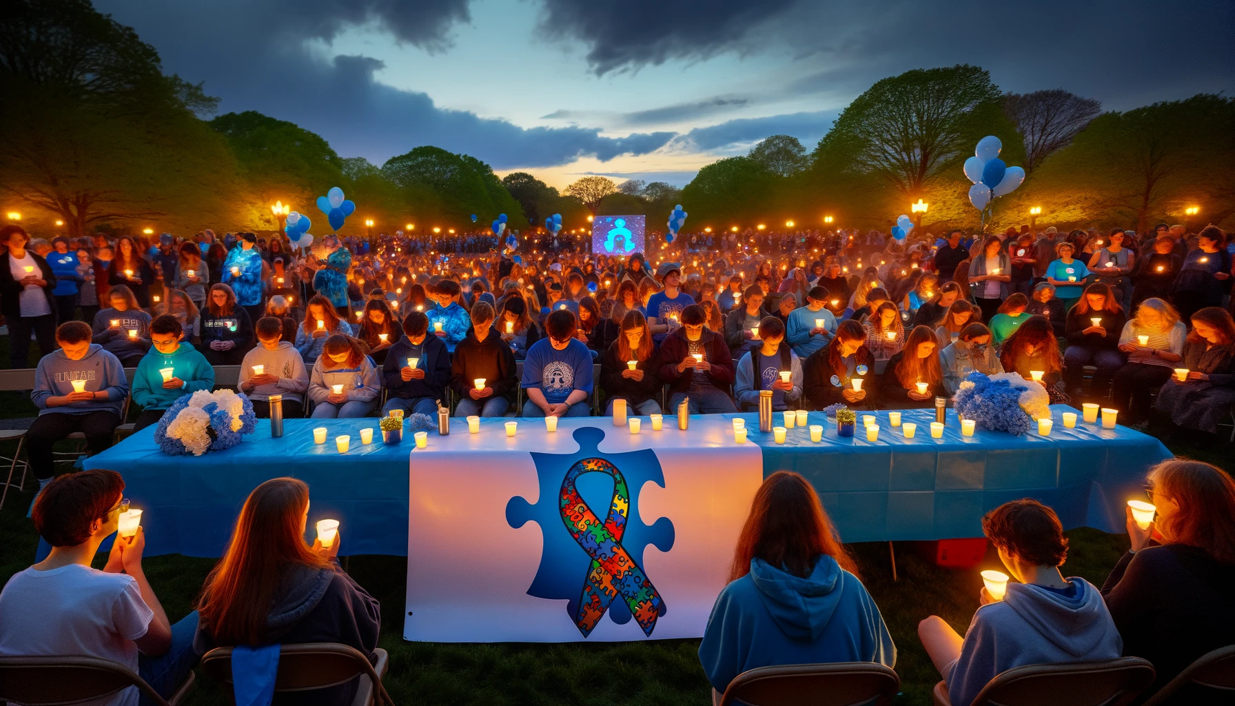 Social inclusion in schools - A heartfelt evening candlelight vigil held in a tranquil public park for Autism Awareness